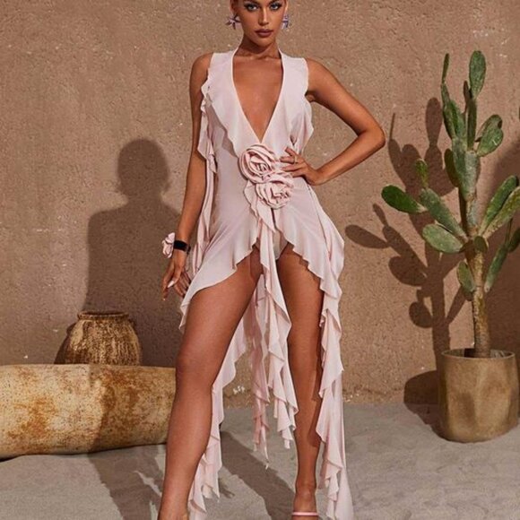 Delilah Plunge Mesh Top In Pink - Picture 1 of 3